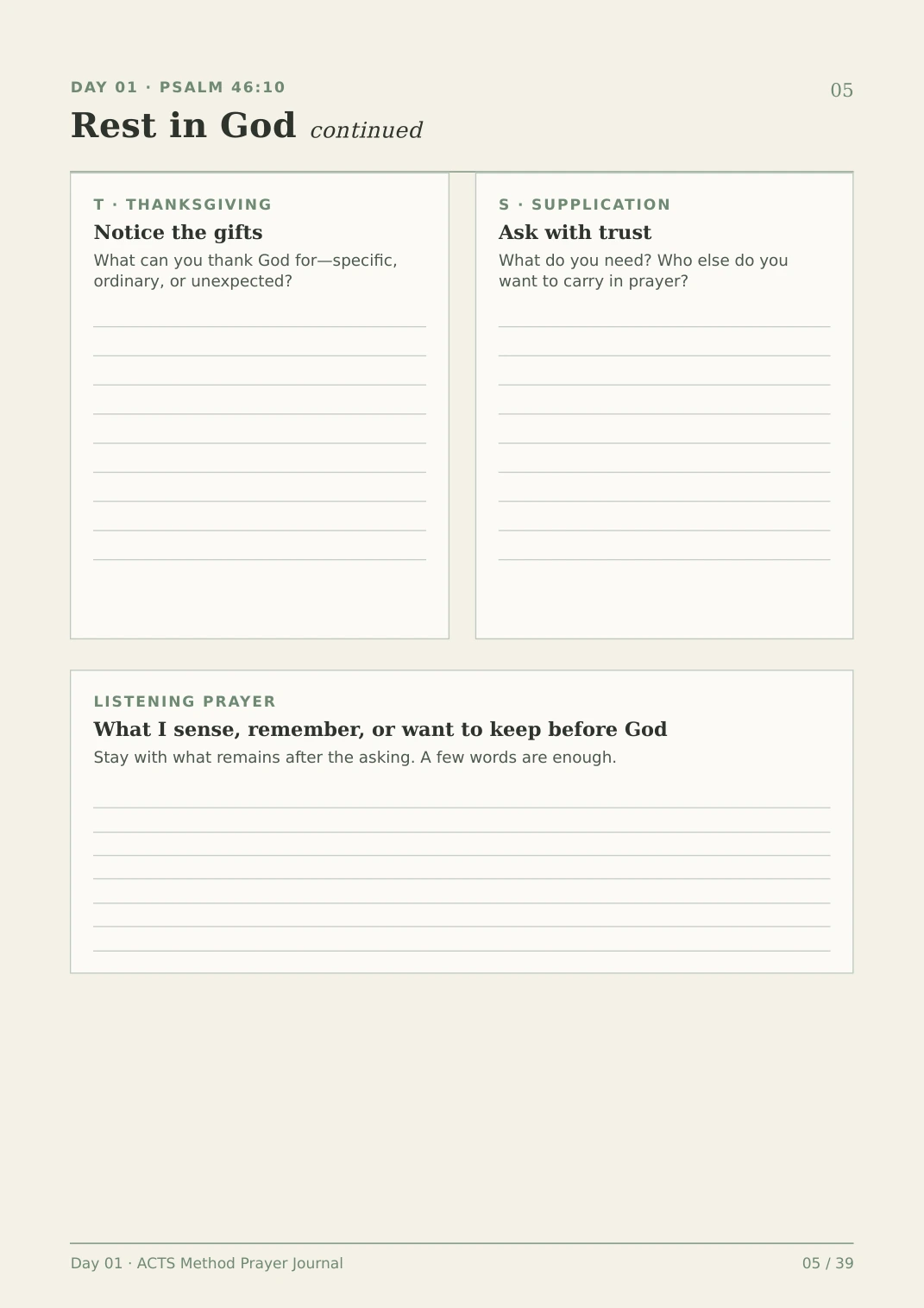 ACTS Method Prayer Journal — Day One Part Two