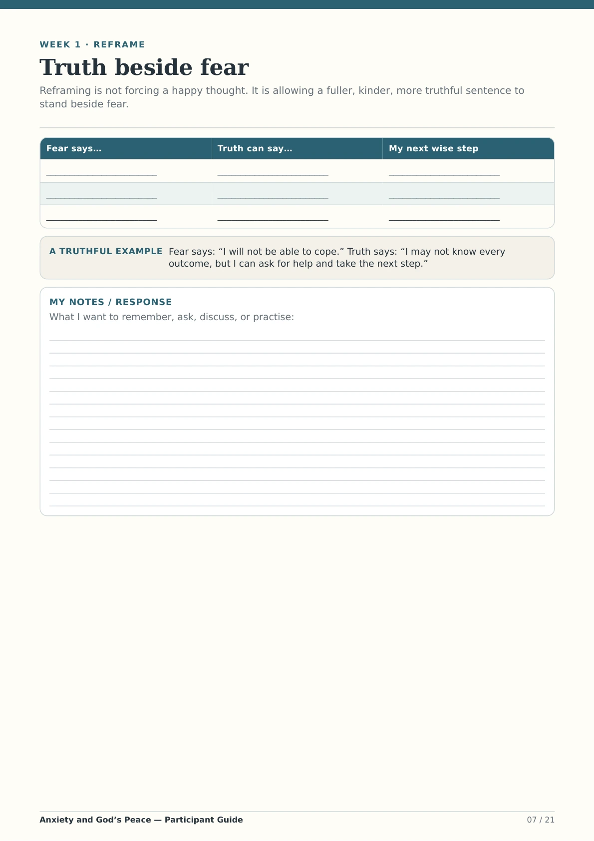 Anxiety and God's Peace — Topical Study for Women — Anxiety Reflection Page 7