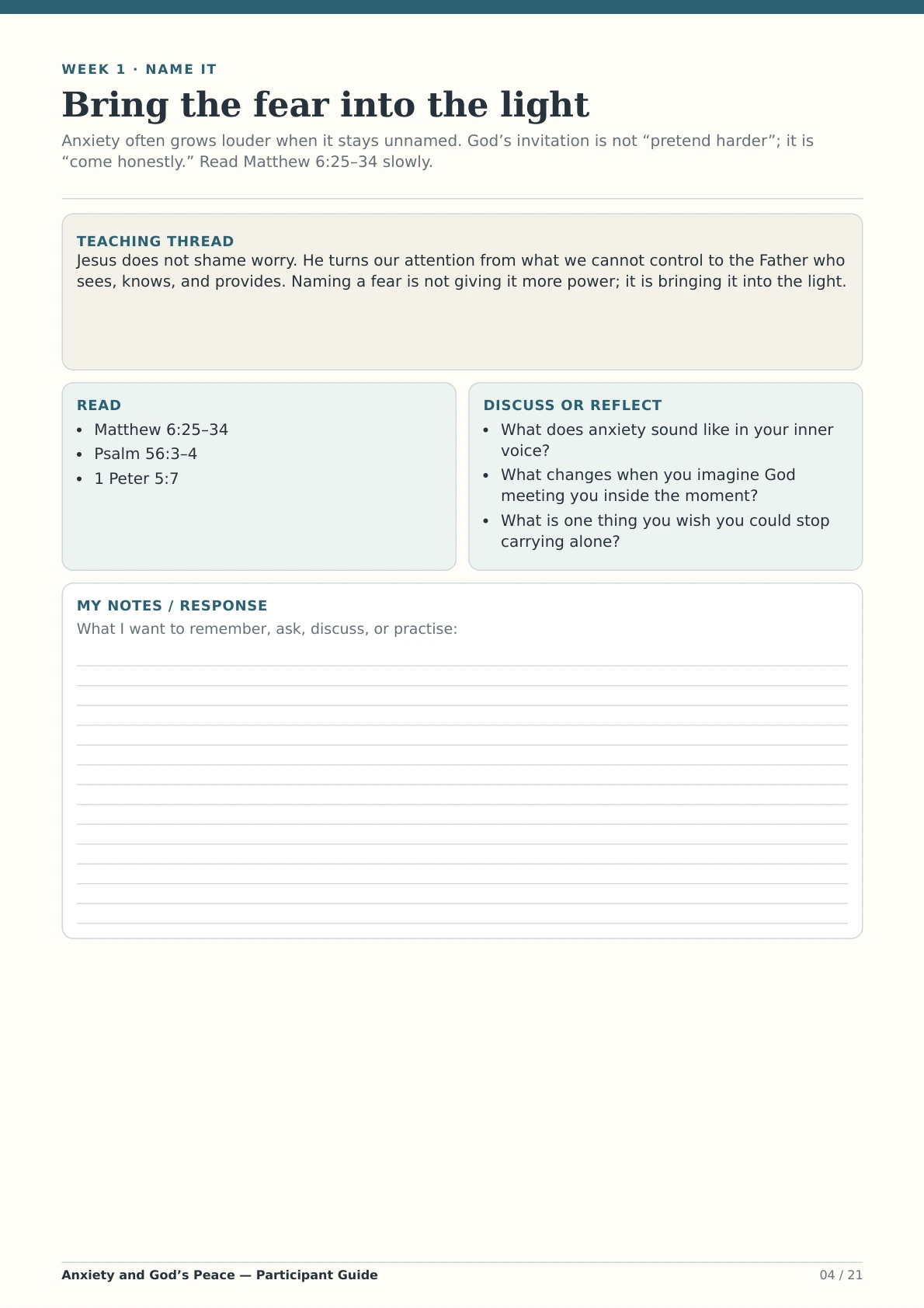 Anxiety and God’s Peace: a participant page