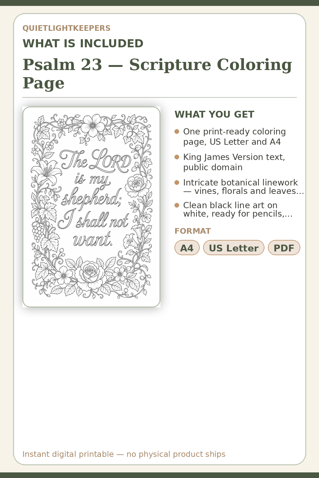 Psalm 23 — Scripture Coloring Page — What is included