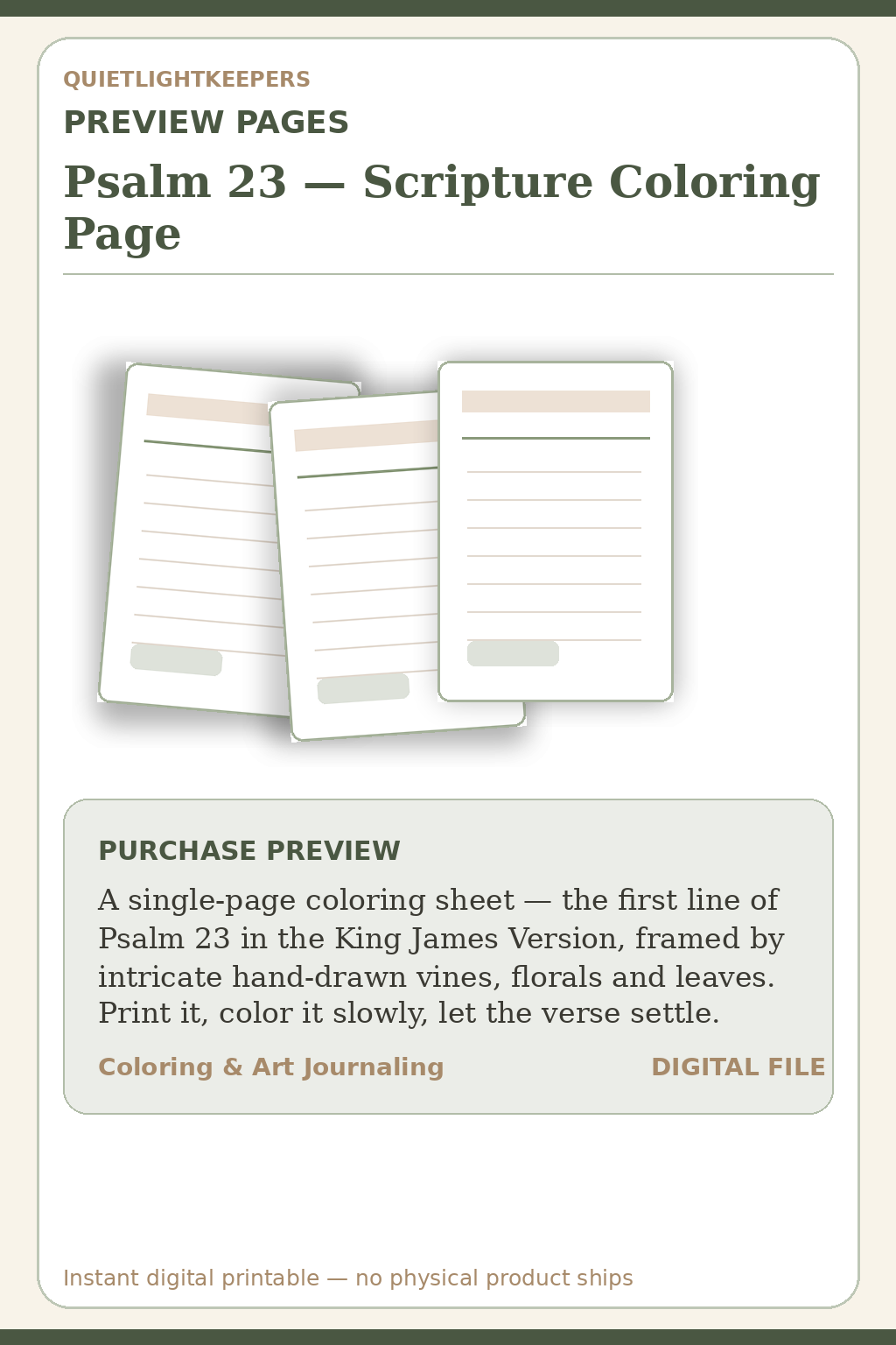 Psalm 23 — Scripture Coloring Page — Coloring Psalm 23 Preview Pages