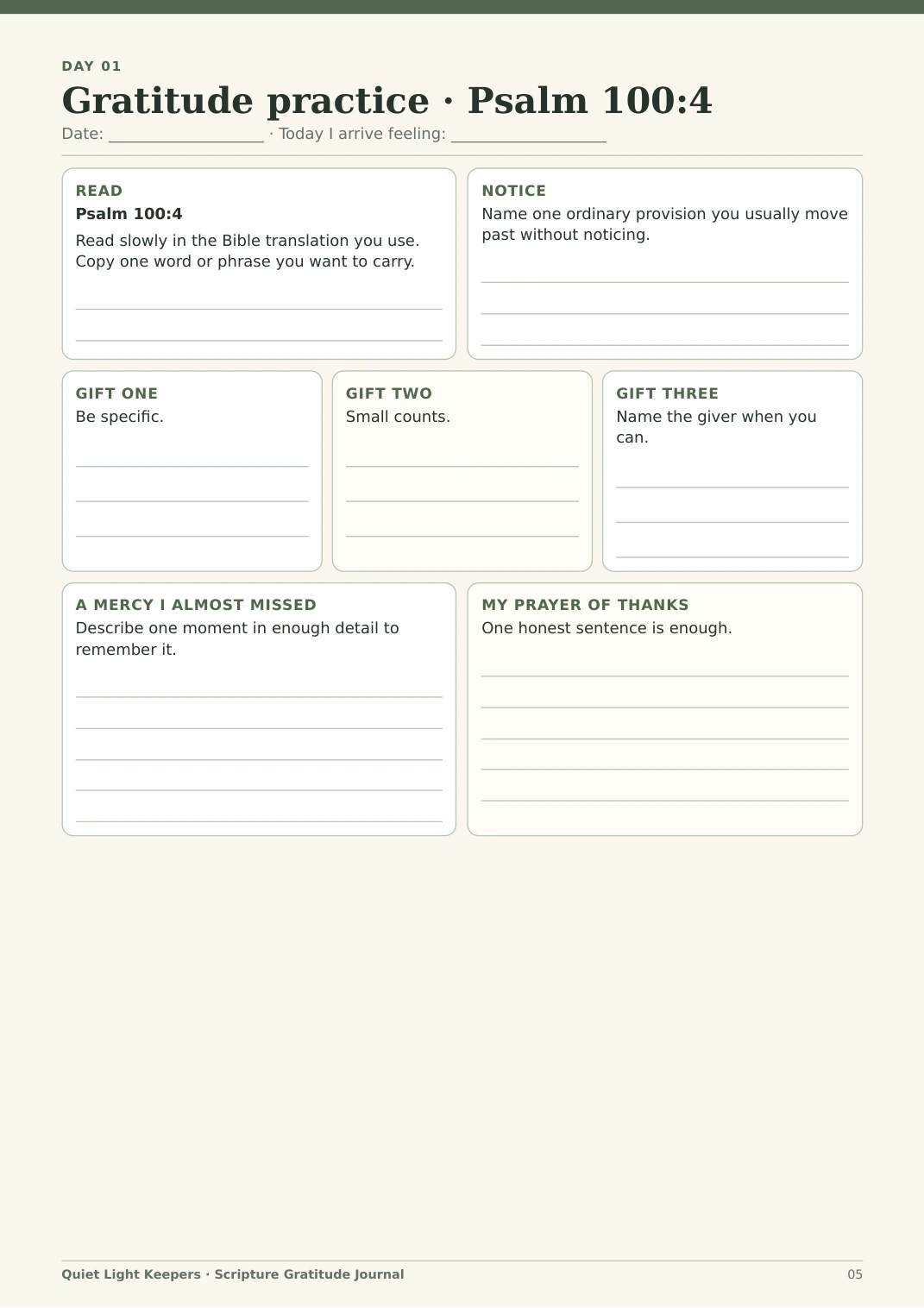 Scripture Gratitude Journal — Day One