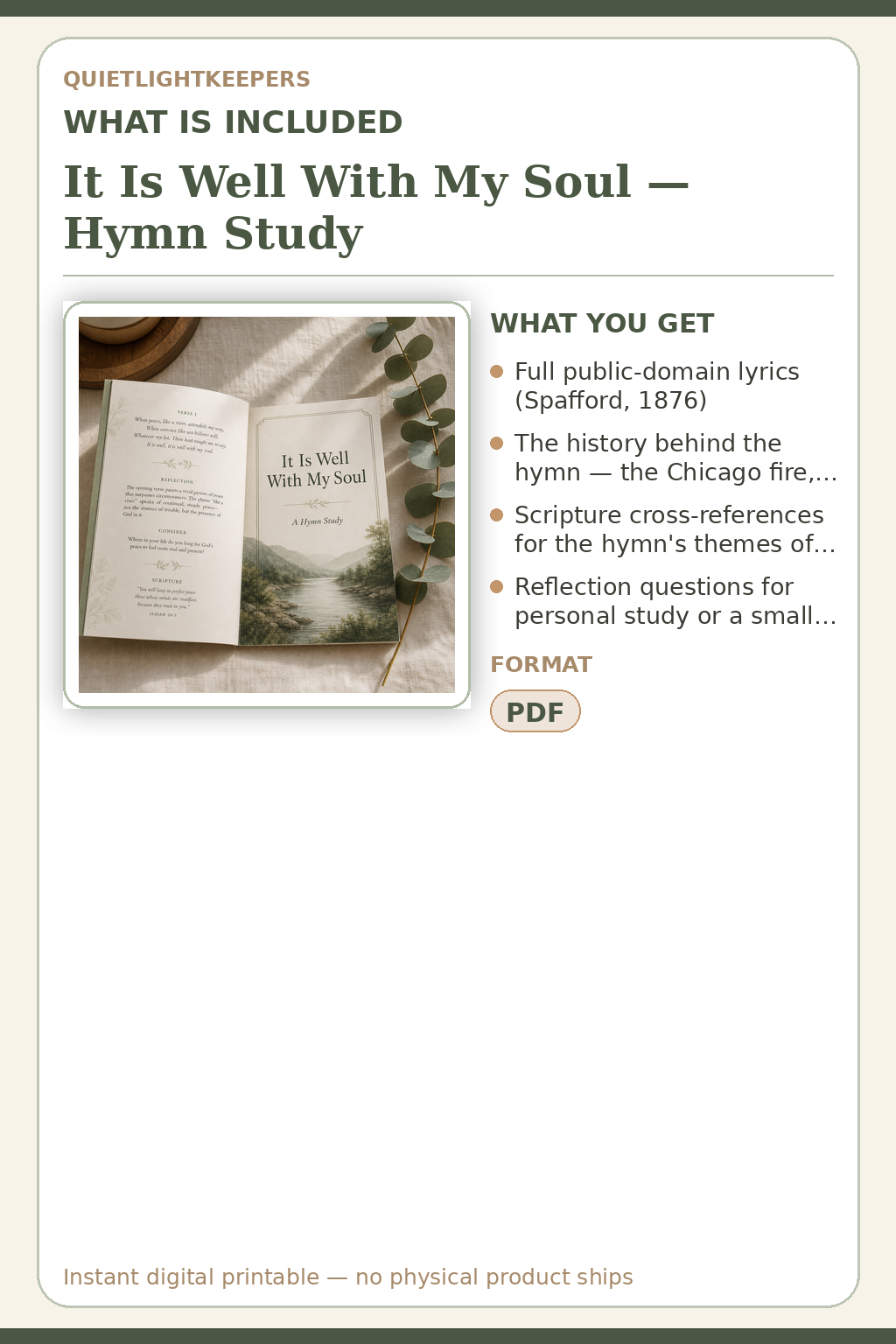 It Is Well With My Soul — Hymn Study — What is included