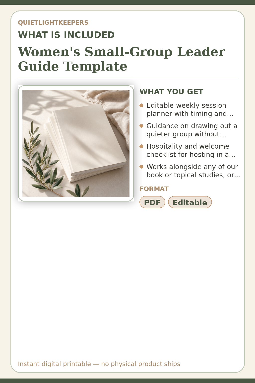 Women's Small-Group Leader Guide Template — What is included