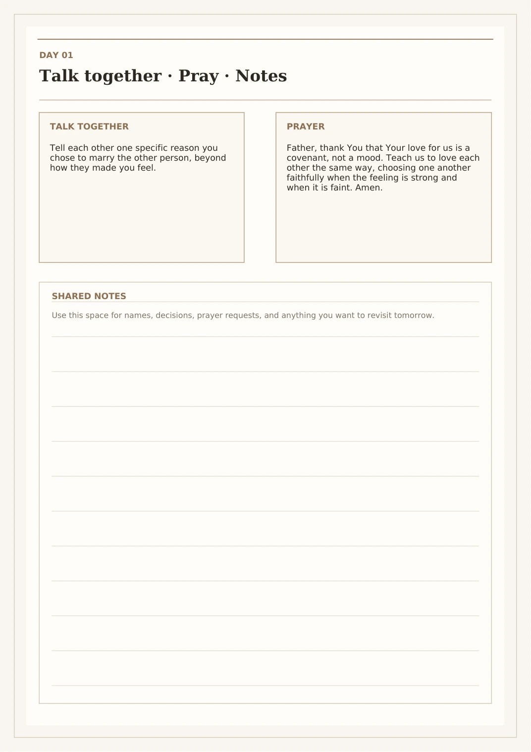30-Day Couples Marriage Devotional — Day One Prayer And Notes
