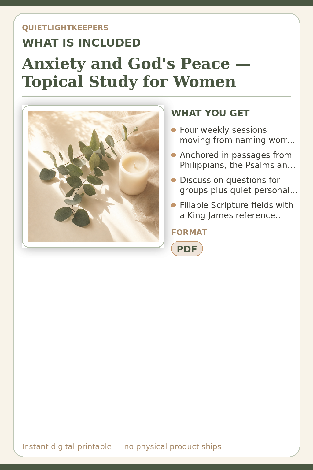 Anxiety and God's Peace — Topical Study for Women — What is included
