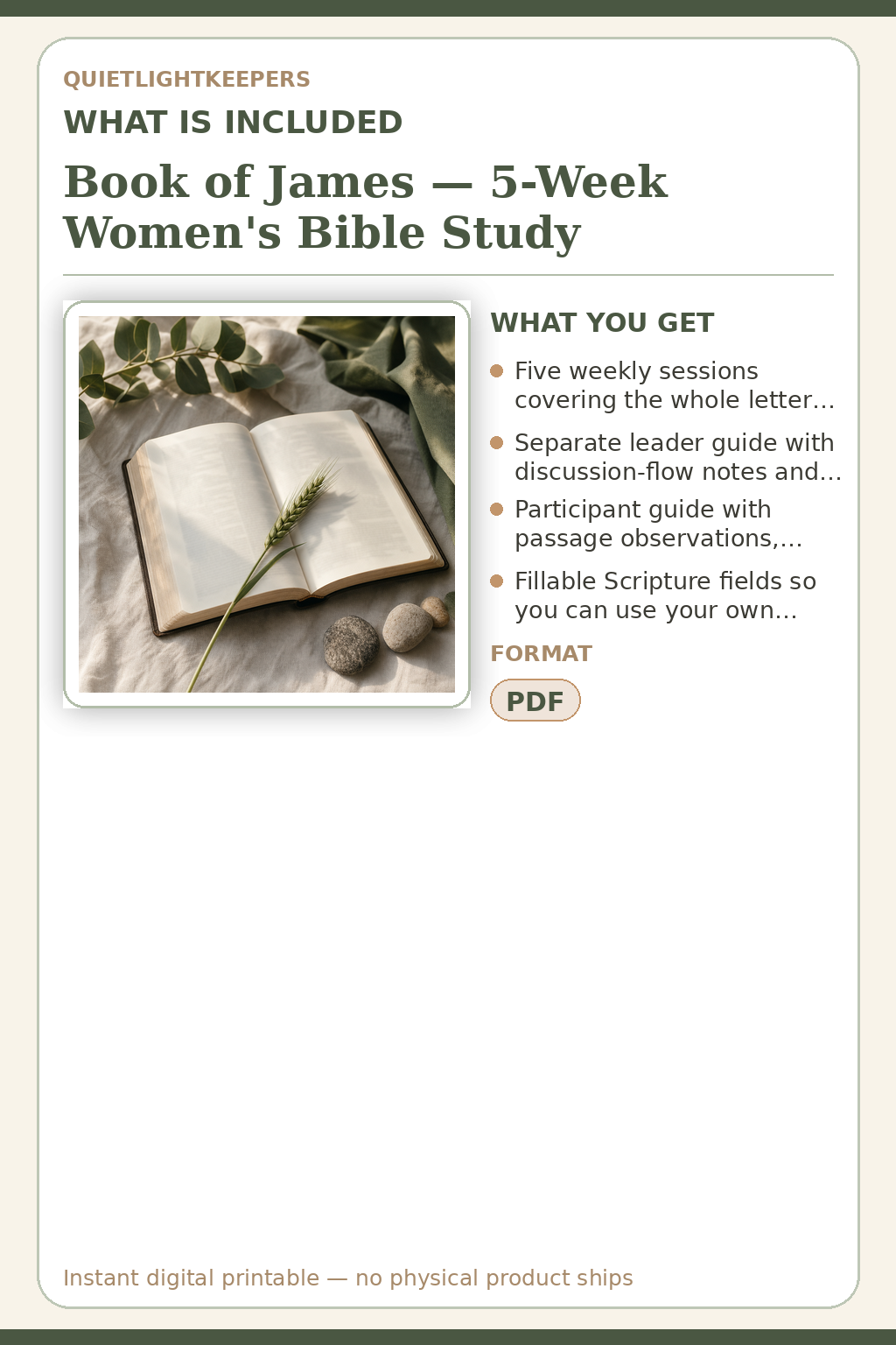 Book of James — 5-Week Women's Bible Study — What is included