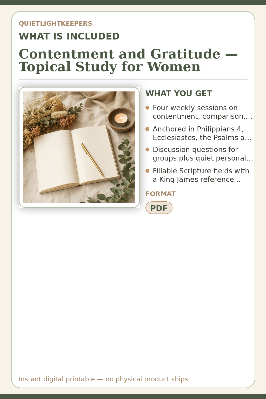 Contentment and Gratitude — Topical Study for Women — What is included