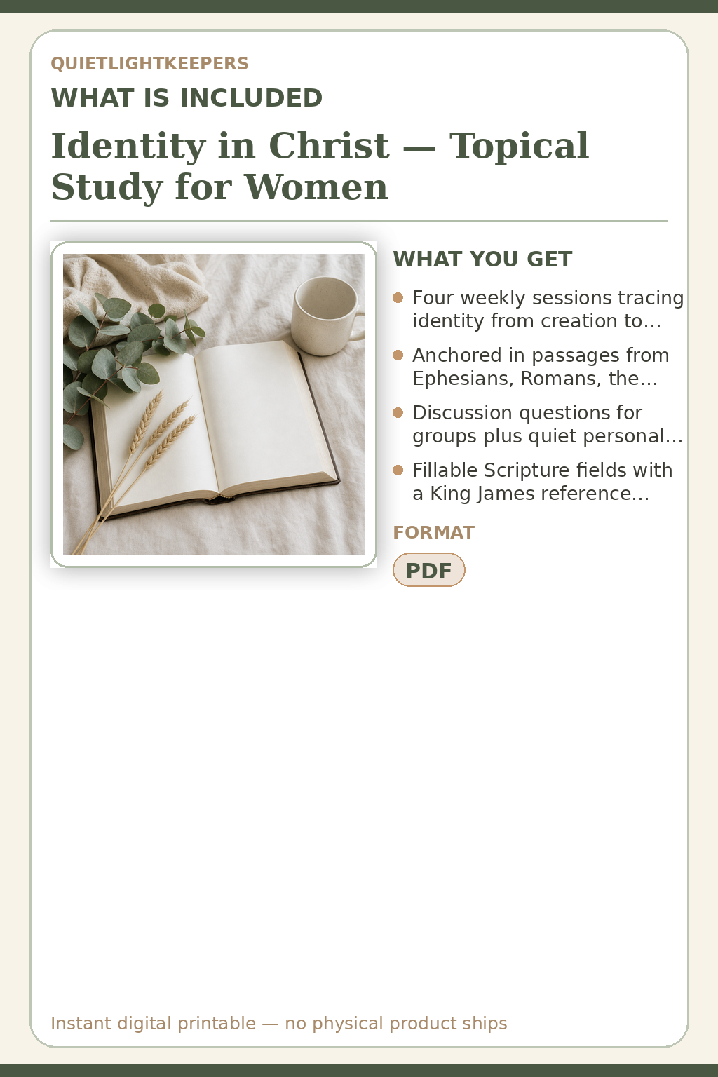 Identity in Christ — Topical Study for Women — What is included