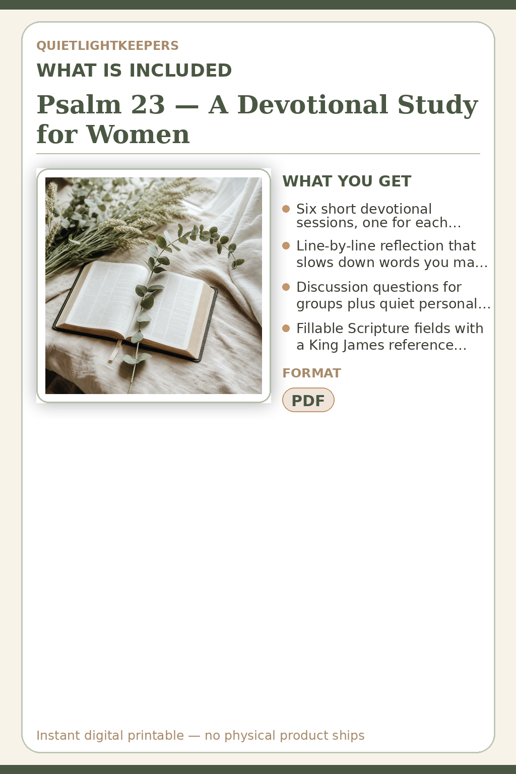 Psalm 23 — A Devotional Study for Women — What is included