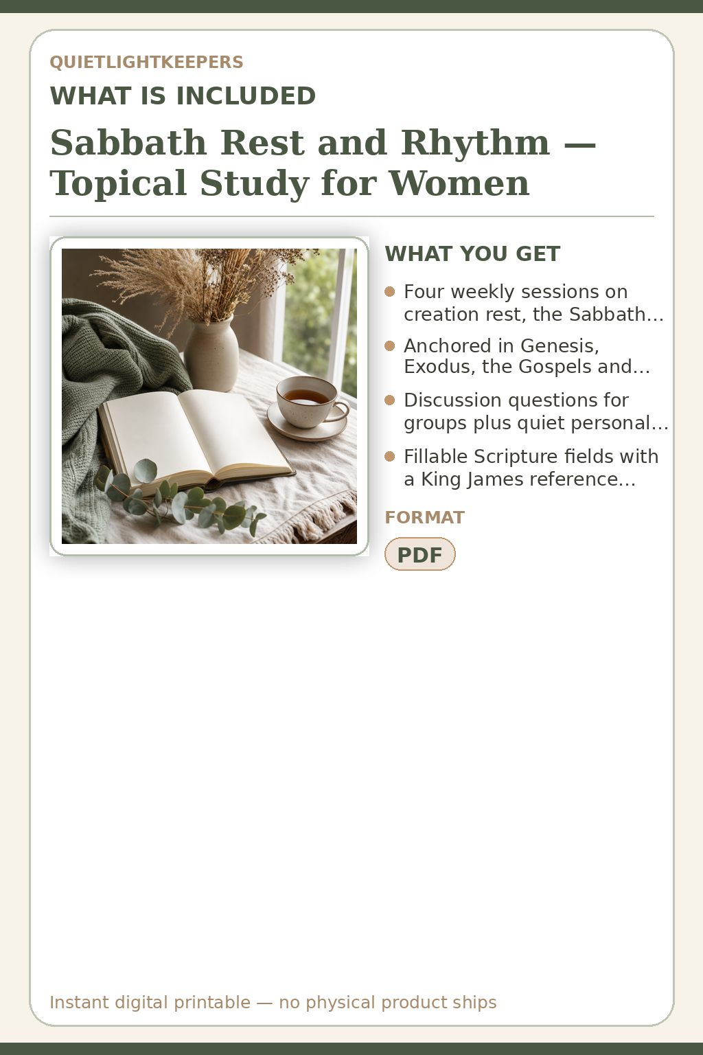 Sabbath Rest and Rhythm — Topical Study for Women — What is included