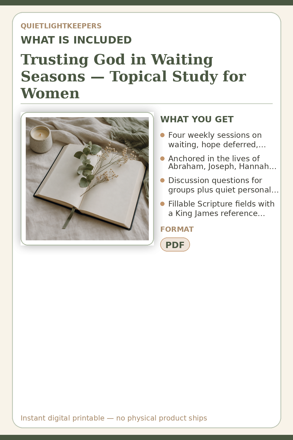 Trusting God in Waiting Seasons — Topical Study for Women — What is included